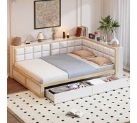 PUGSDRLY Lit Double 140x200cm avec 2 Tiroirs de Rangement,Canapé lit 2 Place avec Dossier Capitonné et Sommier à Lattes,pour Enfant Adolescent Adulte,sans Matelas (Naturel-B)