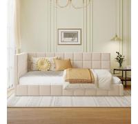 PUGSDRLY Lit Double 140x200cm avec Sommier à Lattes,Canapé Lit Multifonctionnel,Tissu en Velours,pour Enfant Adolescent Adulte,sans Matelas (Beige, 140x200cm)