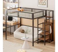 PUGSDRLY Lit Mezzanine 2 Place,Lit Enfant,Lit Mezzanine Enfant 140x200cm,avec Escalier de Sécurité,Espace de Rangement et Petite Armoire,Design de Clôture Haute,Lit Adolescent (Noir)