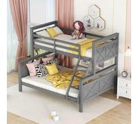 PUGSDRLY Lit Superposé 90(140)x200cm avec échelle et Rampe de Sécurité pour Enfants, Adolescents et Adultes - Transformable en 2 Lits Séparés (Gris)