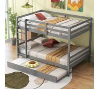 PUGSDRLY Lit Superposé Enfant 140x200cm avec lit gigogne 90x190cm,Cadre de Lit Superposés 2 Places pour Adolescent et Enfant,Design Clôture Haute,sans Matelas (Gris)