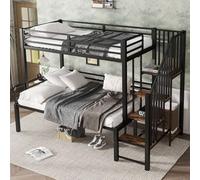 PUGSDRLY Lit Superposé Enfant 90x200cm/120x200cm avec Barrière de Sécurité,Lit Superposés 2 Places avec Escalier,Cadre en Fer pour Enfant et Adolescent,Noir