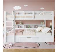 PUGSDRLY Lit superposé Enfant 90x200cm avec 1 tiroir,Lit Superposé 2 Places avec Compartiment de Rangement,Design Moderne et Minimaliste,Cadre de superposés,sans Matelas (Blanc)