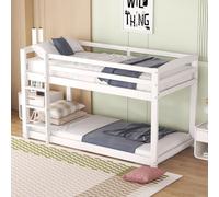 PUGSDRLY Lit Superposé Enfant 90x200cm,Lit Enfant 2 Places avec échelle,Cadre de lit Superposés en Pin Massif (Blanc)