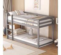 PUGSDRLY Lit Superposé Enfant 90x200cm,Lit Enfant 2 Places avec échelle,Cadre de lit Superposés en Pin Massif (Gris)