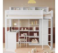 PUGSDRLY Lit Superposé Enfants 2 Places avec Grand Rangement,Bureau,étagère,Armoire,Lit Superposé Enfants 90x200 cm avec Sommier à Lattes,Haute Barrières,Blanc(F)