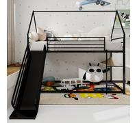 PUGSDRLY Lit Superposé Enfants 90x190 avec Toboggan Sécurisé,Barrières de Securite Haute,Lit Cabane Enfant avec Toit Décoratif,pour Enfants Adolescents(E-Noir)