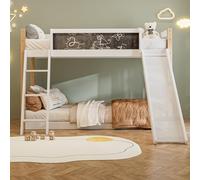 PUGSDRLY Lit Superposé Enfants 90x200/190cm avec Tableau à Graffitis,Lit Superposé 2 Places avec Toboggan,Sommier à Lattes Robuste,Barrière Hautes,pour Enfants Adolescents(Blanc 1)