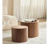 PUGSDRLY Lot de 2 Tables d'appoint avec Coins arrondis, Ensemble de Table Basse Round, Peut être séparé, Structure en MDF, Coffee Table pour Salon et Petit Appartement (Walnut)