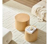 PUGSDRLY Lot de 2 Tables d'appoint avec Coins arrondis, Ensemble de Table Basse Round, Peut être séparé, Structure en MDF, Coffee Table pour Salon et Petit Appartement (Natural)