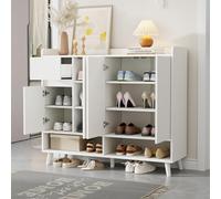 PUGSDRLY Meuble à Chaussures avec Étagère Réglable,4 Portes,Tiroir,Meuble Entree,Etagere Chaussure,Buffet Moderne,Commode pour Entrée,Salon,Blanc(F, Blanc)
