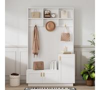 PUGSDRLY Meuble D’Entrée,Porte Manteau avec Banc et Rangement Chaussure,3 Crochets,Étagère Ouverte,Armoire,Vestiaire D'entrée pour Couloir,Chambre(C-Blanc)