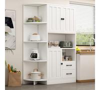 PUGSDRLY Meuble d'angle 104 x 35 x 155 cm, Blanc Sideboard Vitrine de Salon avec Trois Portes et 2 tiroirs