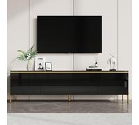 PUGSDRLY Meuble TV Haut Brillant 170cm avec 4 Portes, Passage câbles intégré, Meuble télévision avec Bordures métal doré, Banc TV Convient aux téléviseurs de Moins de 65 Pouces