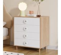 PUGSDRLY Petit Table de Chevet 80x54x90cm, avec 4 Tiroirs, Rangement Polyvalent pour Pièce à Vivre, pour Commode Salle de Jeu ou Chambre d'enfant (Natural+White-1)