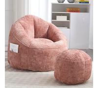 PUGSDRLY Pouf Poire Salon avec Tabouret,Mémoire Éponge,Poche Latérale,Fauteuil Salon Relax pour Balcon,Chambre,Bureau,89x88x76 (Rose)