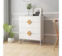 PUGSDRLY Sideboard 4 Tiroirs en Bois Massif 80x40x95.5cm, avec Poignées Carrées, Meuble de Rangement avec Structure Métallique, pour Chambre ou Séjour, Design Épuré