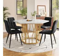 PUGSDRLY Table a Manger avec 4 Chaises,Table Hexagonal et Chaises en Velours,Pieds en Métal,Ensemble de Salle à Manger Moderne pour 4 Personnes (Noir+Or, 115.5x100x75)