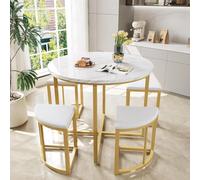 PUGSDRLY Table a Manger avec 4 Chaises,Tables et Chaises de Luxe Modernes,Tables de Salle à Manger avec Armature en Fer,Chaise en Velours,Table de Cuisine 4 Personnes (Blanc)