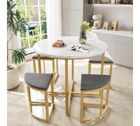 PUGSDRLY Table a Manger avec 4 Chaises,Tables et Chaises de Luxe Modernes,Tables de Salle à Manger avec Armature en Fer,Chaise en Velours,Table de Cuisine 4 Personnes (Gris)