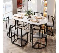 PUGSDRLY Table a Manger avec 6 Chaises,Tables et Chaises de Luxe Modernes,Tables de Salle à Manger avec Armature en Fer,Chaise Tapissée,Table de Cuisine 6 Personnes (Noir)