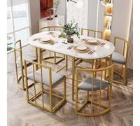 PUGSDRLY Table a Manger avec 6 Chaises,Tables et Chaises de Luxe Modernes,Tables de Salle à Manger avec Armature en Fer,Chaise Tapissée,Table de Cuisine 6 Personnes (Or)