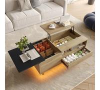PUGSDRLY Table Basse Relevable 50x103.5x27.5cm,Table Basse Salon Modern avec Plateau Réglable,Tiroirs,Rangement Caché,étagères,pour Salon Bureau