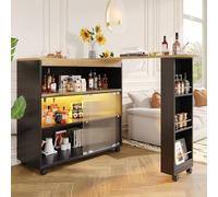 PUGSDRLY Table de Bar Extensible Avec Espace de Rangement, Cuisine Moderne Mobile, Télescopique Avec LED, Haute Cuisine, 138-204×39×105cm (B, Noir)