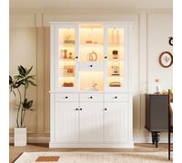 PUGSDRLY Vitrine de 119.5 * 40 * 180cm, Buffet avec Quatre tiroirs, vitrine en Verre avec Seize Options de Couleurs LED, Armoire avec 4 tiroirs et 5 Portes