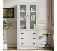 PUGSDRLY Vitrine en Verre avec 2 Porte et 3 tiroir,Buffet Haut Salon,Bibliotheque,vitrine Salle a Manger,Moderne Meubles de Rangement pour Salon,Bureau et Colonnade,80x34x171cm (Style-A)