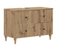 PUGYNBK ALKMAAR Ensemble de meuble de salle de bain 2 pièces en chêne | Bois d'ingénierie résistant à l'humidité, portes réversibles, design linéaire moderne, grand espace de rangement