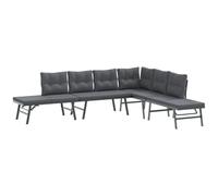 PUGYNBK Banc de jardin 4 pièces en acier revêtu par poudre noire | Siège latéral réglable 3 niveaux, dossier incurvé, housse déhoussable lavable, usage extérieur