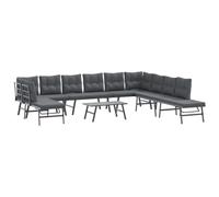 PUGYNBK Banc de jardin 6 coussins acier revêtement poudre noire | Siège latéral réglable 3 niveaux, dossier incurvé, housse déhoussable lavable, chaise longue extérieure