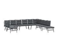 PUGYNBK Banc de jardin en acier enduit de poudre noire 7 coussins | Siège réglable 3 niveaux, dossier incurvé, table incluse, usage extérieur