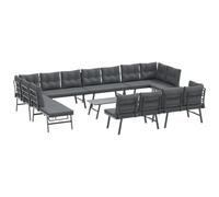 PUGYNBK Banc de jardin en acier enduit de poudre noire 9 coussins | Siège latéral réglable 3 niveaux, dossier incurvé, coussin épais, table incluse, usage extérieur