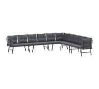 PUGYNBK Banc de jardin en acier poudré noir 4 coussins | Dossier incurvé, housse déhoussable lavable, max 110 kg par siège, usage extérieur