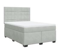 PUGYNBK Box Spring 140 x 200 cm avec matelas velours gris clair | Ressorts ensachés, tête réglable, protège-matelas respirant, lattes incluses