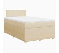 PUGYNBK Box Spring avec matelas en tissu crème 120 x 200 cm | Ressorts ensachés, protège-matelas amovible, base à lames, polyester respirant