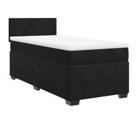 PUGYNBK Box Spring avec matelas en velours noir 90 x 200 cm | Ressorts ensachés, protège-matelas respirant, tête de lit, pieds robustes, base à lattes
