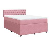 PUGYNBK Box Spring avec matelas en velours rose 140 x 190 cm | Ressorts ensachés, protège-matelas respirant, housse amovible, base à lattes