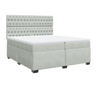 PUGYNBK Box Spring avec matelas velours gris clair 200 x 200 cm | Ressorts ensachés, tête réglable, protège-matelas respirant, lattes incluses