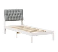 PUGYNBK Cadre de lit 75 x 190 cm avec tête de lit grise | Pin massif, lattes incluses, tête de lit fixée au mur, finition vernie