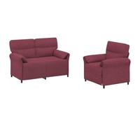 PUGYNBK Canapé en tissu rouge vin 2 unités avec structure métallique | Revêtement polyester, mousse rembourrée, accoudoirs incurvés, cadre en métal résistant, montage simple
