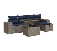 PUGYNBK Ensemble canapé de jardin 6 pièces avec coussins marron poly souris | Rangement sous siège, sac impératif pour coussins, housse déhoussable, design modulaire extérieur