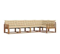 PUGYNBK Ensemble canapé d'extérieur 5 unités en bois d'acacia naturel et | Design modulaire, coussins amovibles avec fermeture éclair, résistant à la décoloration, nettoyage facile
