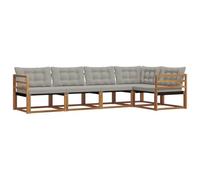 PUGYNBK Ensemble canapé d'extérieur 5 unités Gris naturel | Bois d'acacia, textilène, design modulaire, coussins déhoussables, résistant aux intempéries