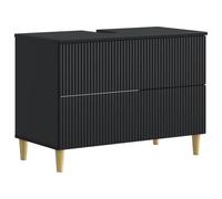 PUGYNBK Ensemble d'armoire de salle de bain 2 pièces ARNHEM noir | Bois d'ingénierie résistant à l'humidité, portes réversibles, design linéaire moderne, nettoyage facile