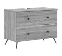 PUGYNBK Ensemble d'armoire de salle de bain 2 pièces Breda Sonoma gris | Bois d'ingénierie résistant à l'humidité, porte réversible 90°, design linéaire moderne, facile à nettoyer