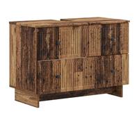 PUGYNBK Ensemble d'armoire de salle de bain 2 pièces en bois d'ingénierie | Porte réversible, étagère ouverte, résistante à l'humidité, design linéaire moderne