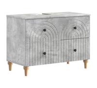 PUGYNBK Ensemble d'armoire de salle de bain 2 pièces gris béton | Bois d'ingénierie résistant à l'humidité, portes réversibles à 90°, étagère ouverte, nettoyage facile